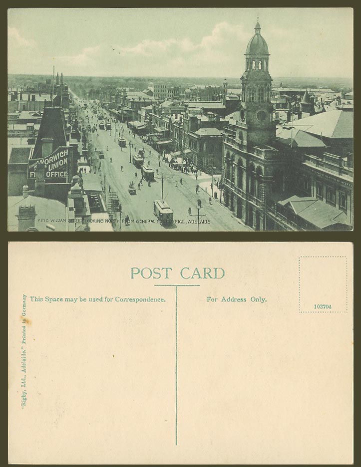 Australia Old Postcard Adelaide King William Street fm. General Post Office TRAM