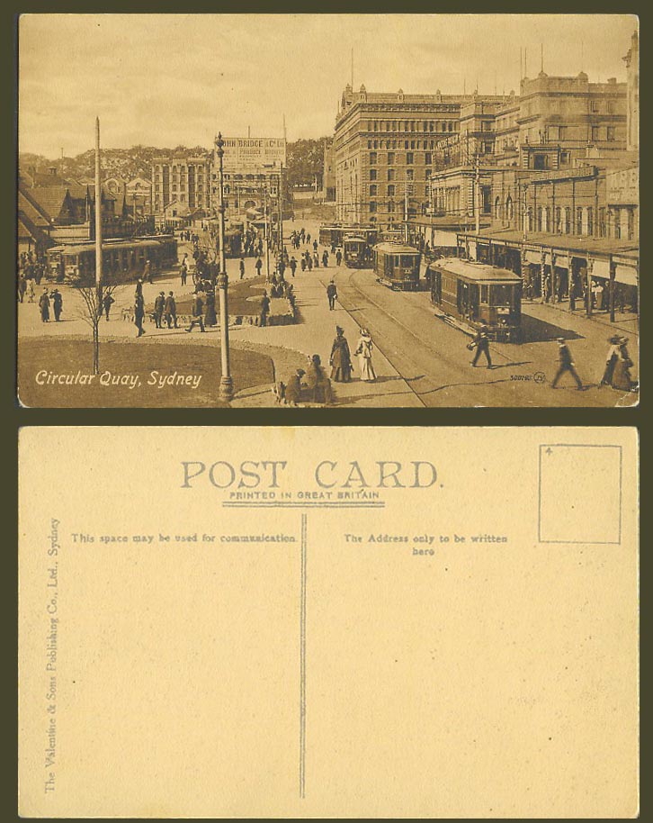 Australia Old Postcard CIRCULAR QUAY Sydney N.S.W. Tram Tramway Street Scene
