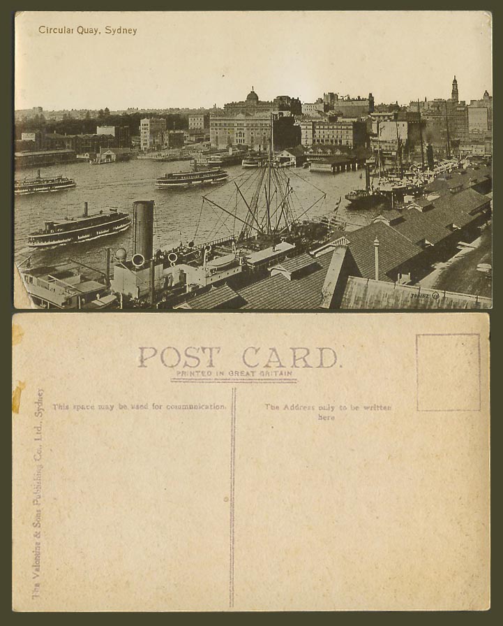 Australia Old Postcard Circular Quay, Sydney, N.S.W. Harbour Ferries Ships Boats