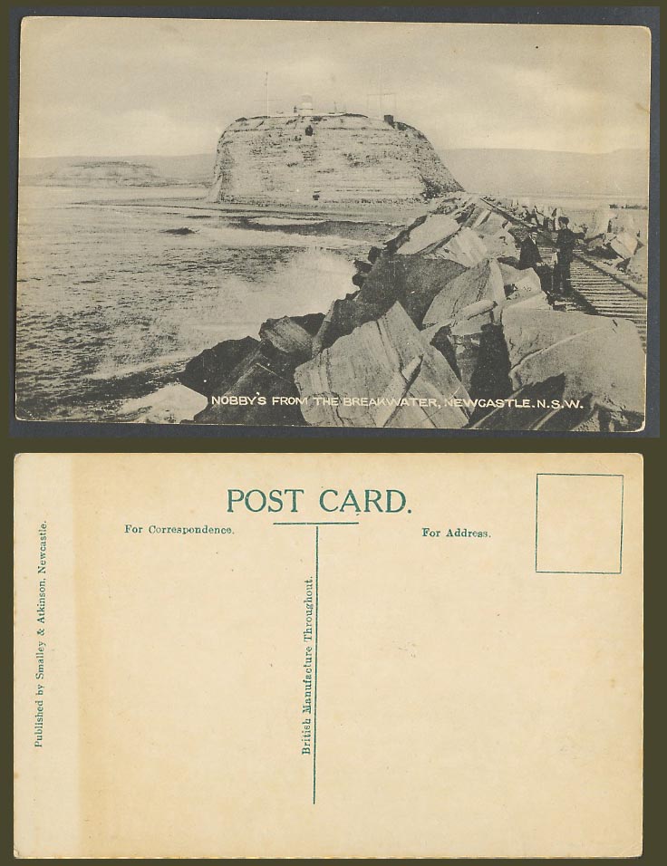 Australia Old Postcard Lighthouse Nobby's from the Breakwater Newcastle NSW Rock