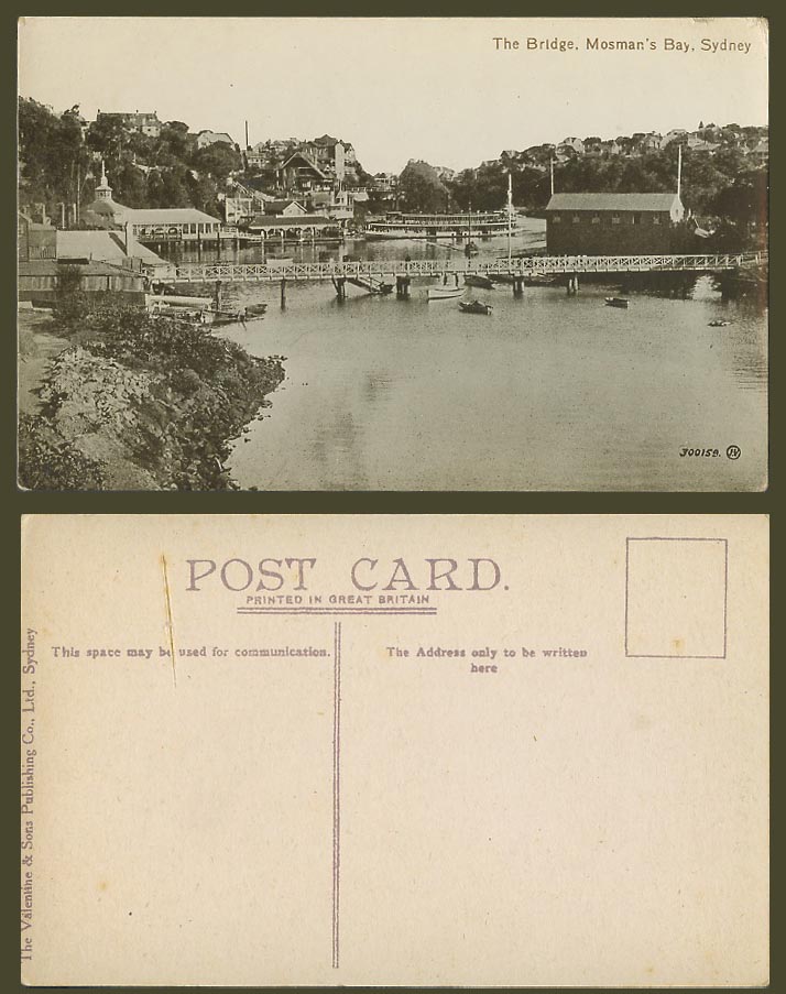Australia Old Postcard The Bridge Mosman's Bay Sydney Harbour Boats Ship N.S.W.