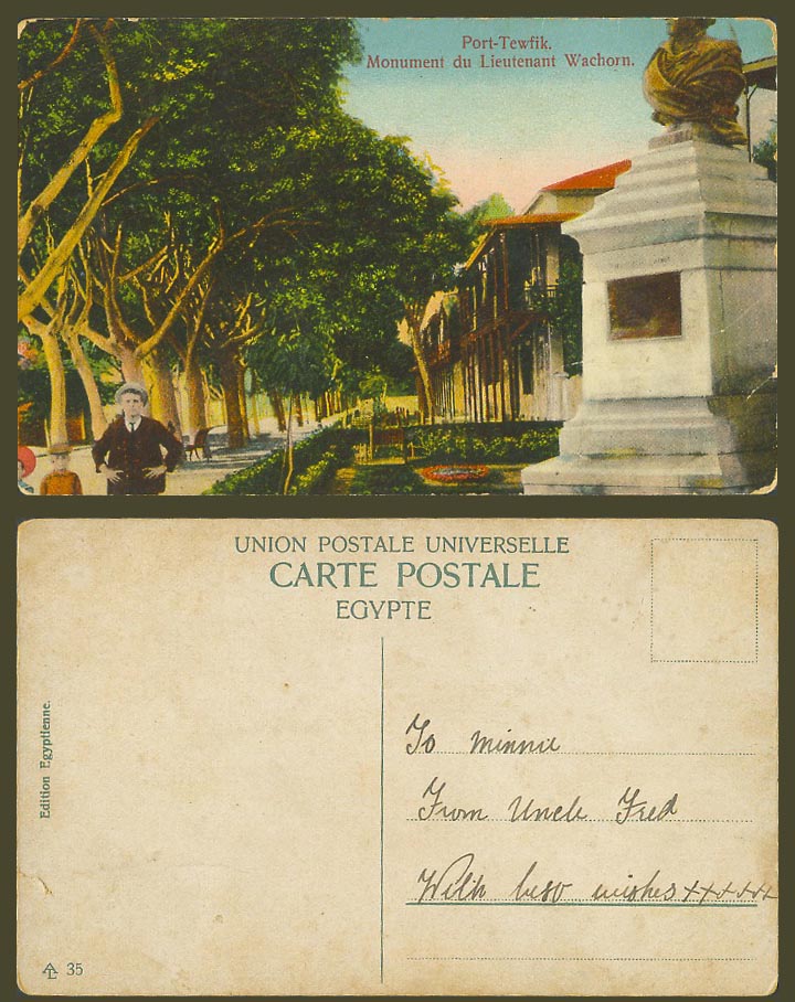 Egypt Old Colour Postcard Port Tewfik Monument du Lieutenant Wachorn Memorial 35