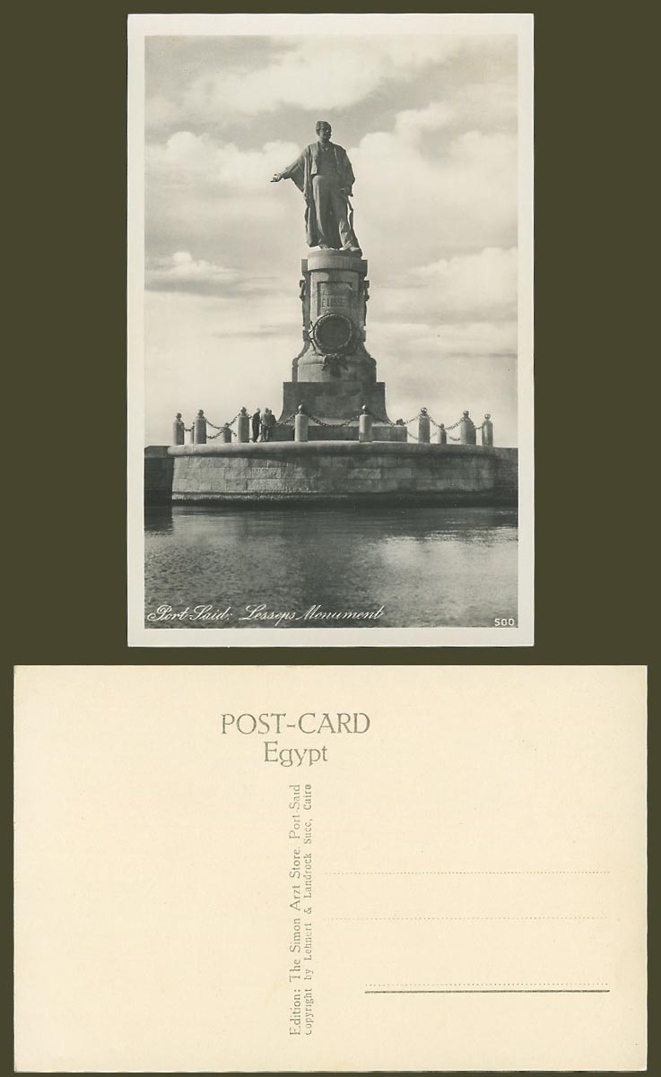 Egypt Old Real Photo Postcard Port Said, Monument Statue of Ferdinand de Lesseps