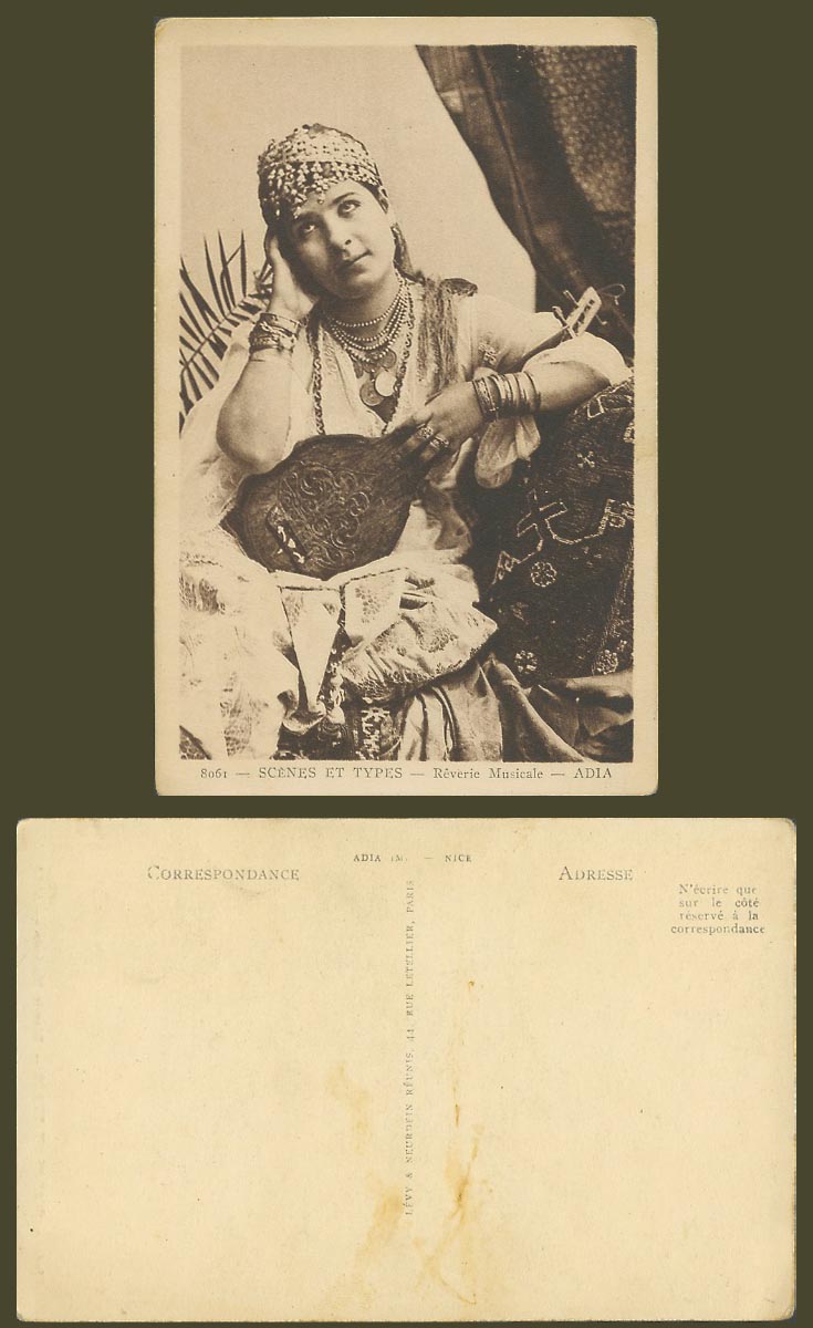 Morocco Old Postcard Reverie Musicale ADIA Musician Girl Lady Musical Instrument