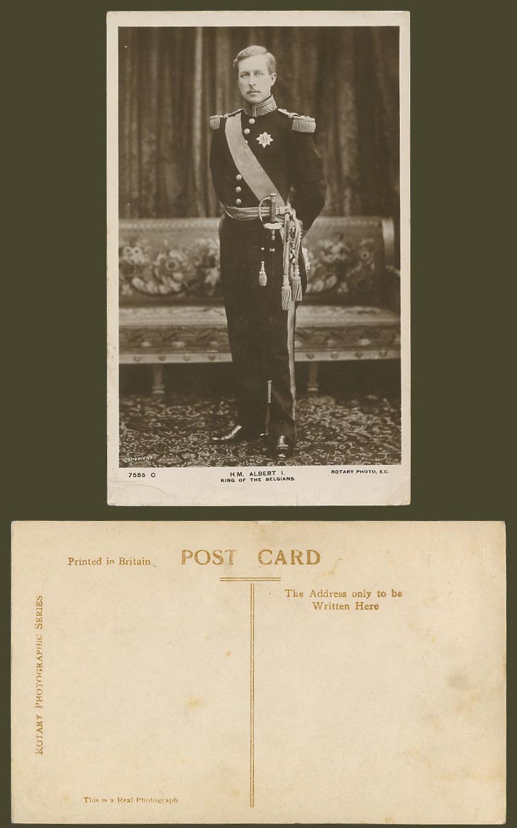 H.M. King of The Belgians Belgium H.M. ALBERT I. Belgian Royalty Old RP Postcard