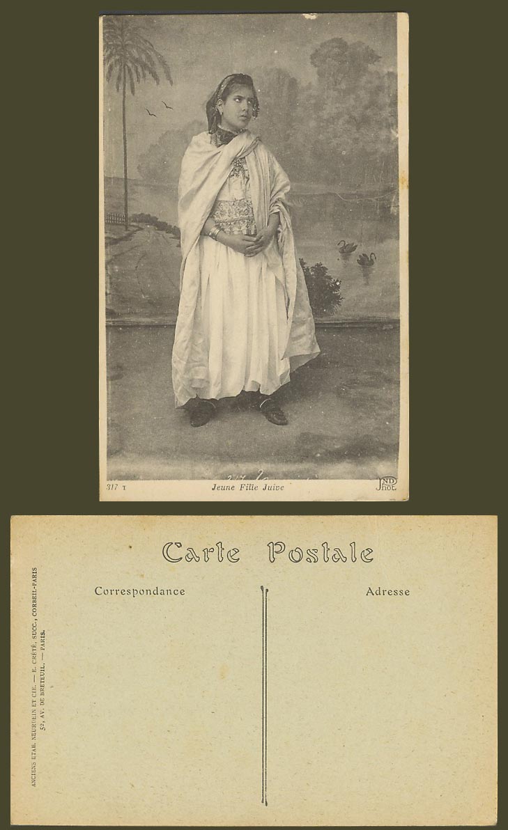 Ethnic Old Postcard Jeune Fille Juive Jew Young Jewish Girl Traditional Costumes