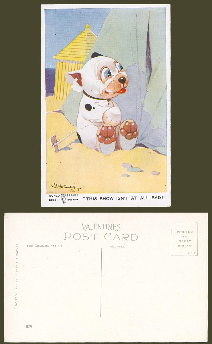 BONZO DOG GE Studdy Old Postcard This Show isn't at all Bad! Beach Huts No. 1079