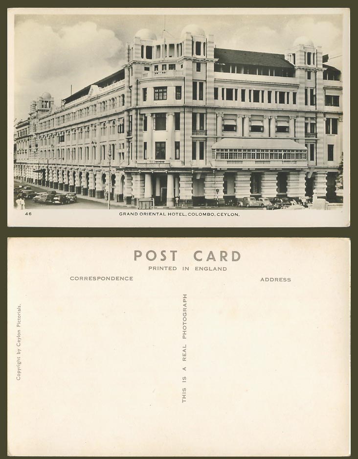 Ceylon Old Real Photo Postcard Grand Oriental Hotel Colombo Street Scene Cars 46