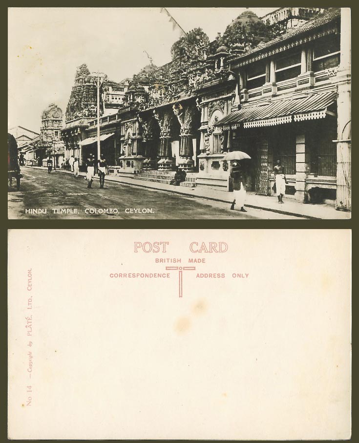 Ceylon Old Real Photo Postcard Hindoo Hindu Temple, Colombo, Street Scene No.14