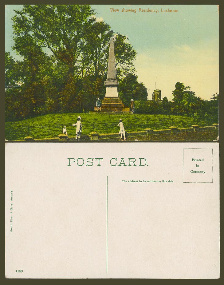 India Old Postcard View Showing Residency, Lucknow, Obelisk Monument Memorial