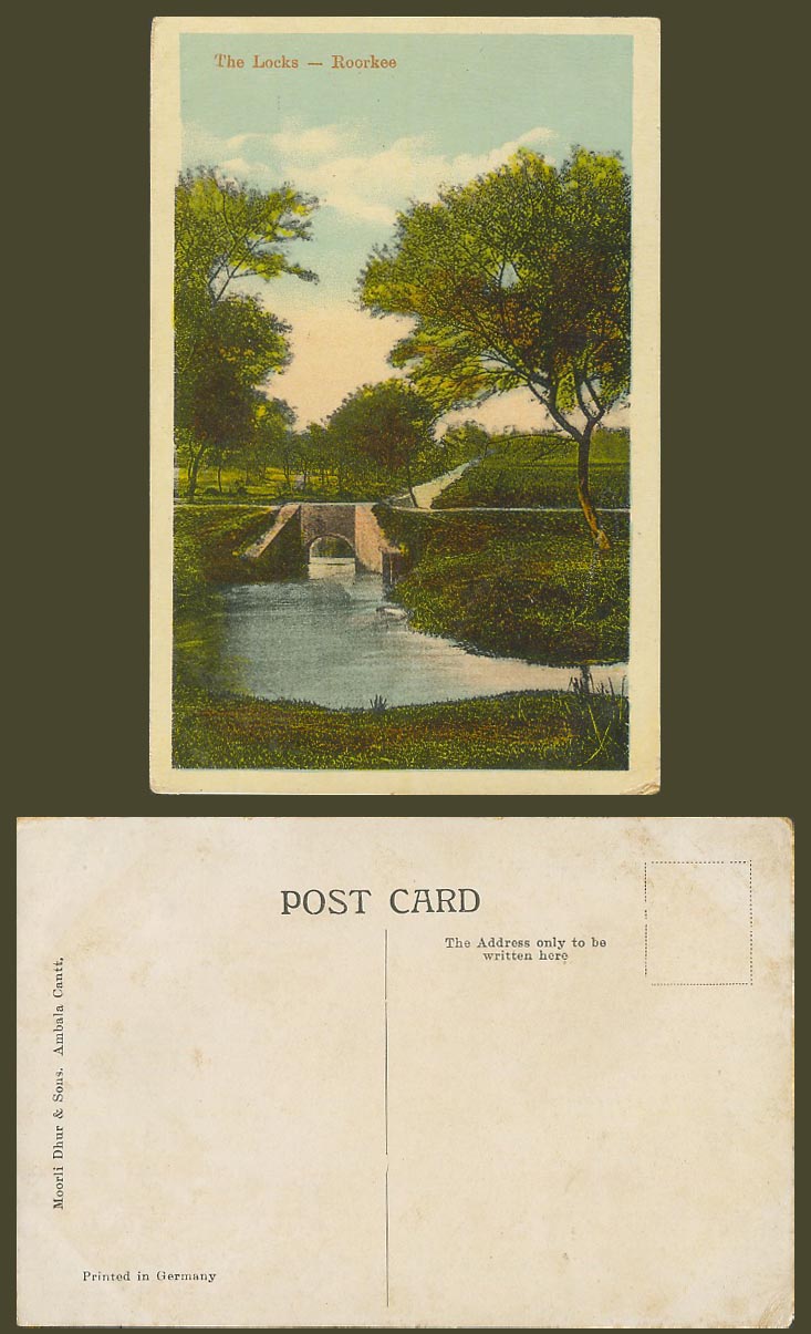 India Old Colour Postcard The Locks Roorkee, Bridge & Canal Scene British Indian