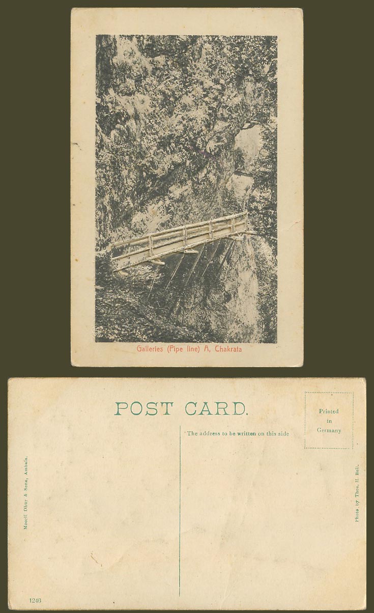 India Heavily Embossed Old Postcard Galleries Pipe Line A, Chakrata, Bridge 1246