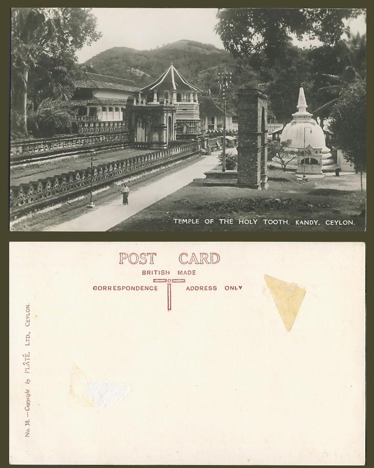 Ceylon Old Real Photo Postcard TEMPLE of HOLY TOOTH Kandy Street Dagoba and Gate