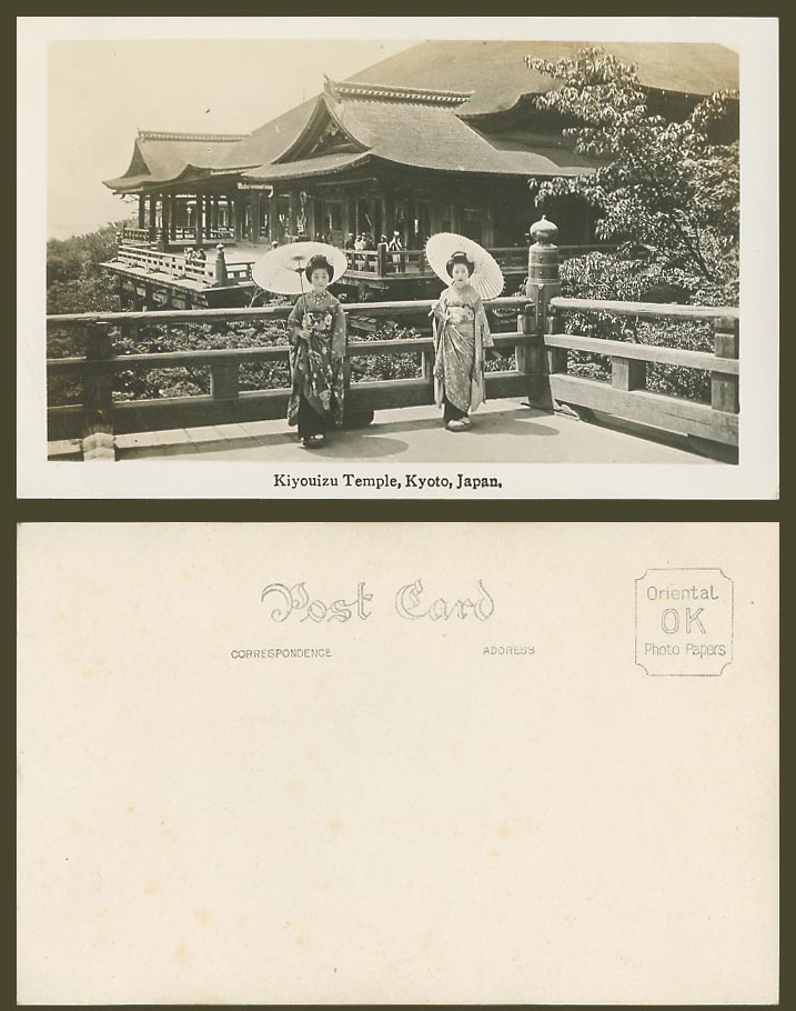 Japan Old Real Photo Postcard Kiyomizu Temple Kyoto Geisha Girls Women Ladies清水寺