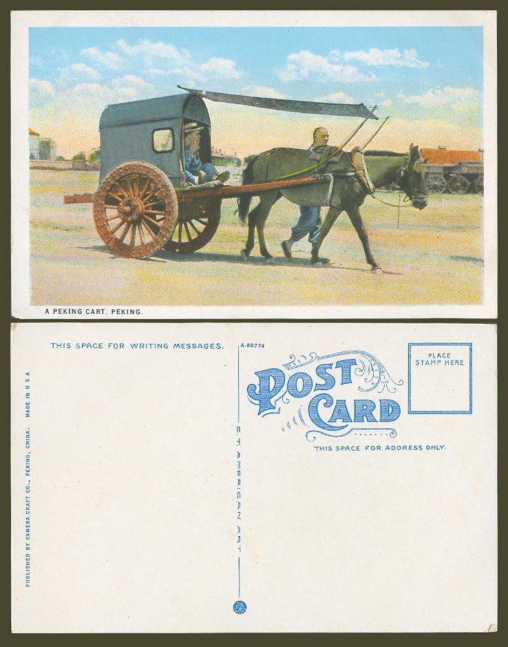 China Old Colour Postcard A Peking Cart, Chinaman Mule, Native Chinese Transport
