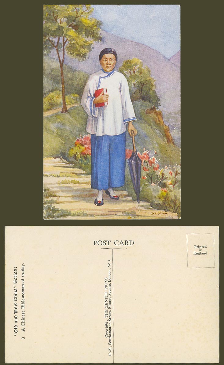 China Old Postcard A Chinese Biblewoman, D.E. Gibson Artist Signed, Zenith Press