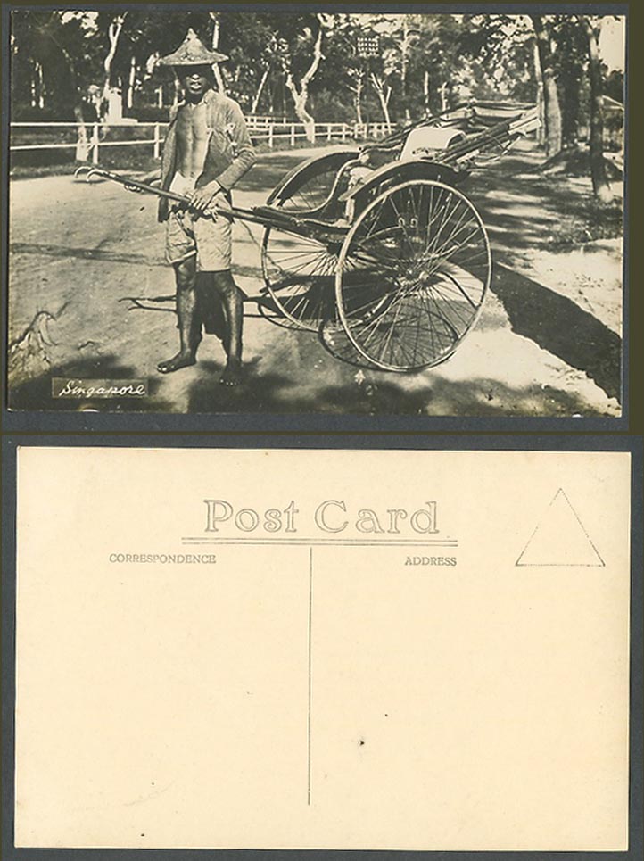 Singapore Old Real Photo Postcard Malay Coolie Rickshaw Orchard Road Ethnic Life