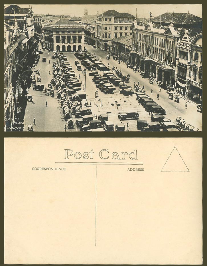 Singapore Old Real Photo Postcard Raffles Place, Vintage Motor Cars G.A. Rebeiro