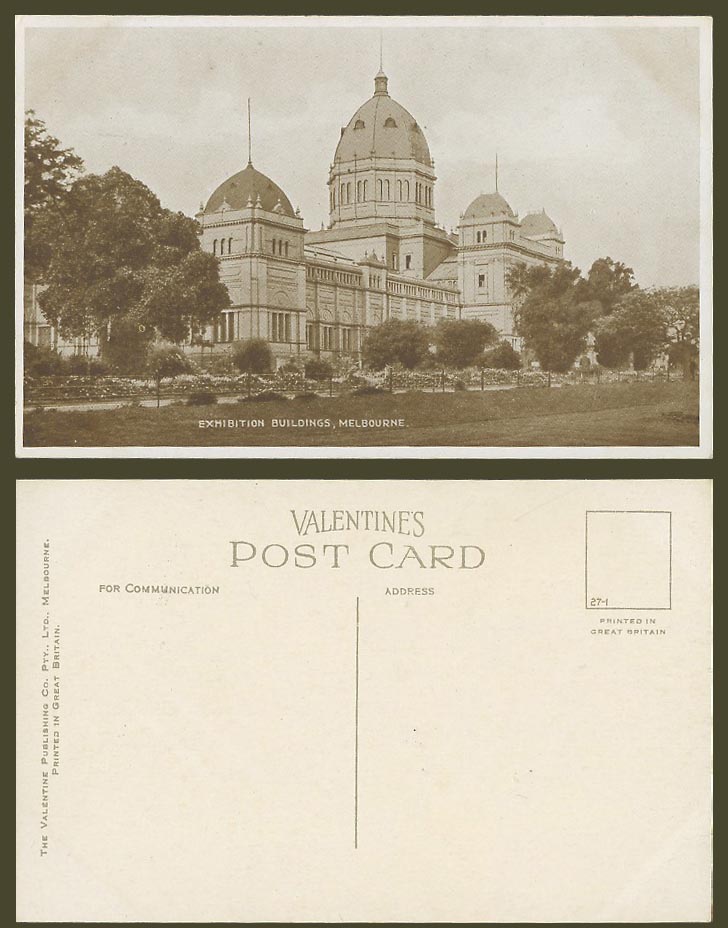 Australia Old Postcard Exhibition Buildings Melbourne Victoria Gardens Valentine