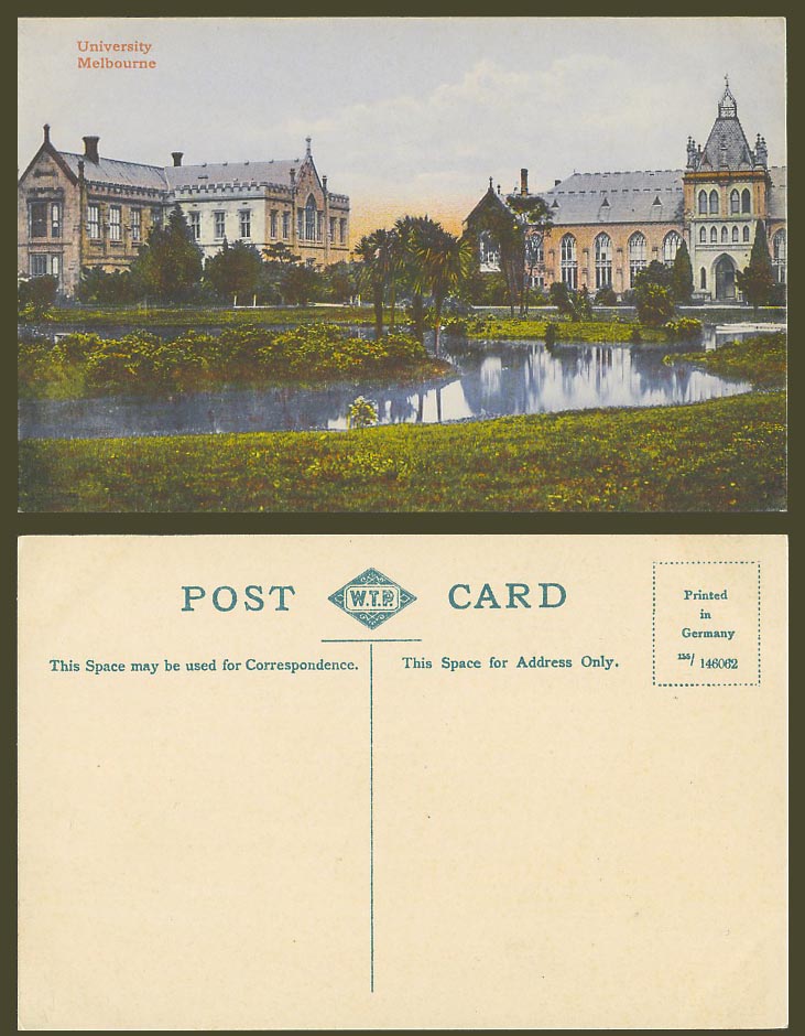 Australia Old Colour Postcard Melbourne University, School Buildings Garden Lake