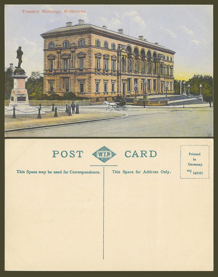 Australia Old Colour Postcard Melbourne Treasury Buildings Street Scene Monument