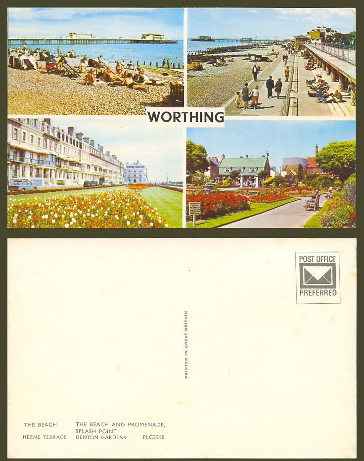 Worthing Beach Promenade Splash Point Heene Terrace Denton Gardens Pier Postcard