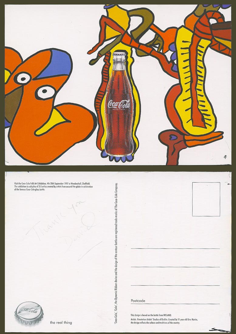 Coca-Cola Bottle, Folk Art Exhibition Meadowhall Sheffield, Advertising Postcard