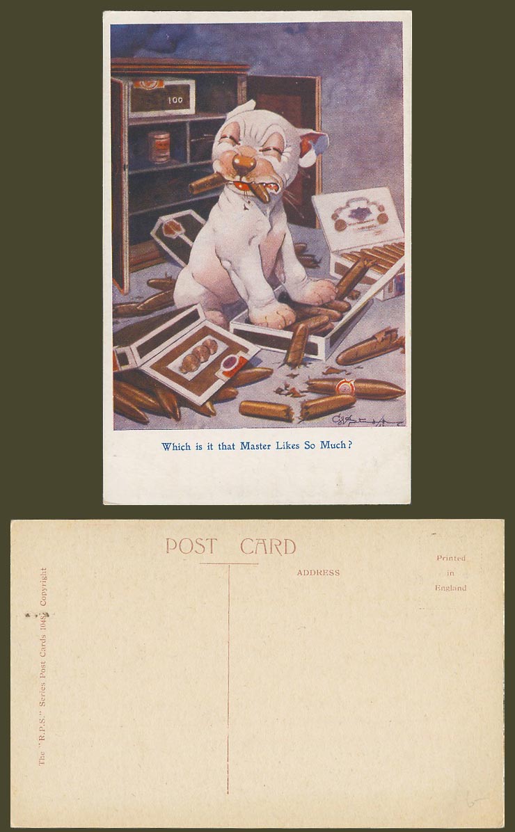 BONZO DOG GE Studdy c1920 Old Postcard Which is Master Likes so Much Cigars 1048