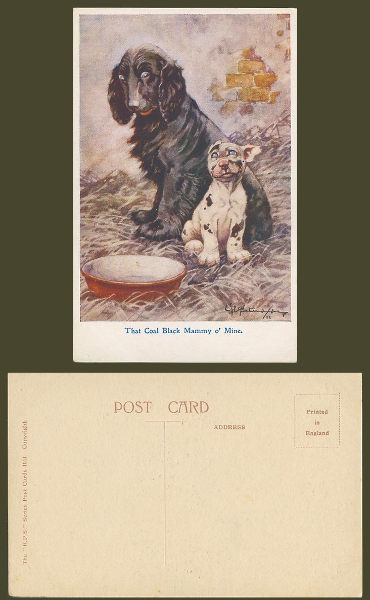 BONZO Dog GE Studdy c1920 Old Postcard Irish Setter Coal Black Mummy o Mine 1011