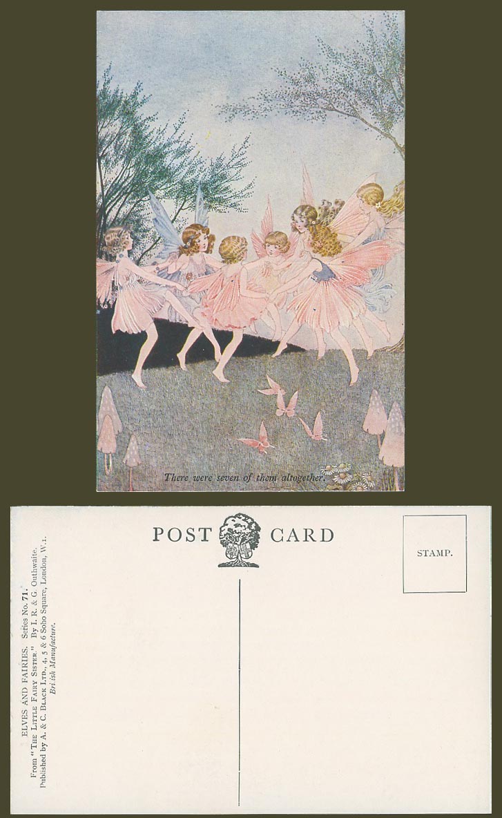 Ida Rentoul OUTHWAITE Old Postcard Fairies Seven of them Altogether, Butterflies