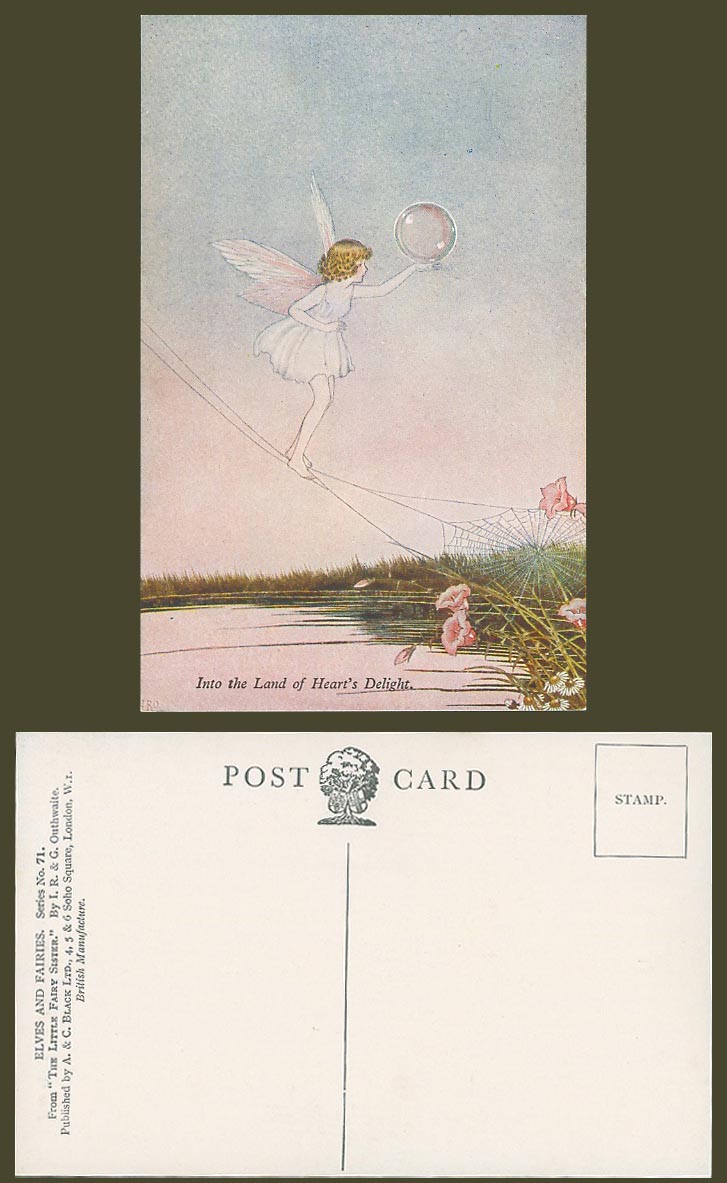 Ida Rentoul Outhwaite Old Postcard Spider Web Bubble Into Land of Hearts Delight
