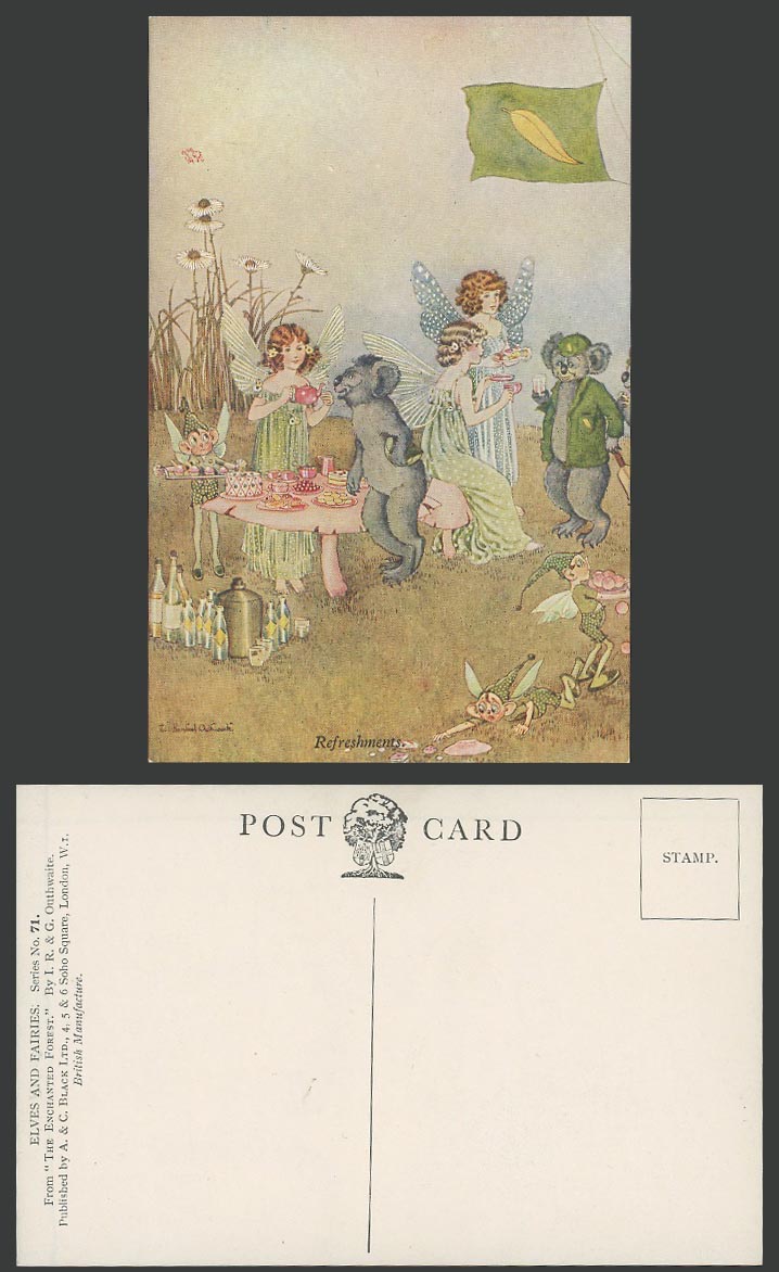 Ida Rentoul Outhwaite Old Postcard Refreshment, Enchanted Forest, Fairies Koalas