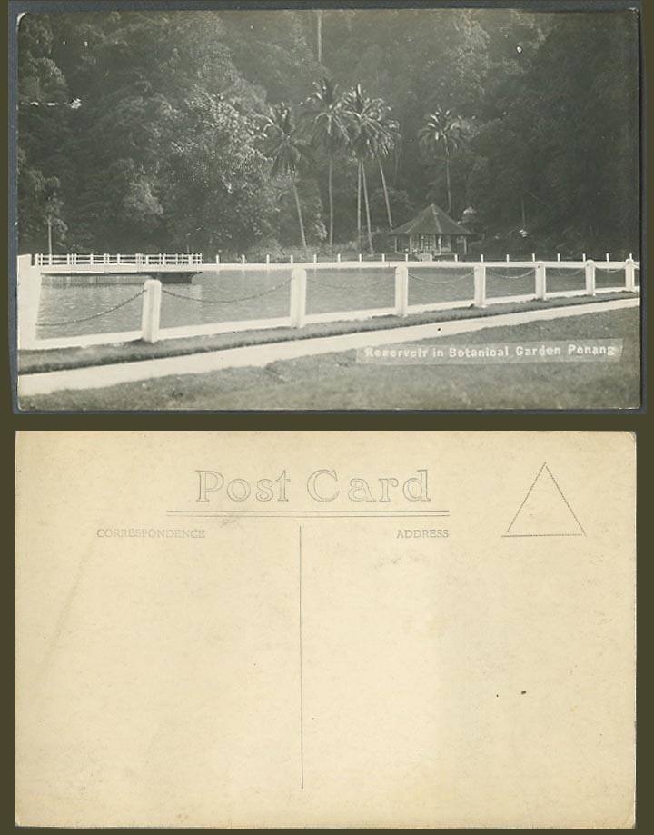 Penang Old Real Photo Postcard Reservoir in Botanical Gardens Botanic Gdn Bridge
