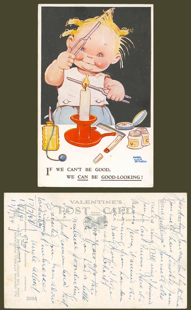 MABEL LUCIE ATTWELL 1944 Old Postcard We Can't Be Good, Can Be Good-Looking 3098