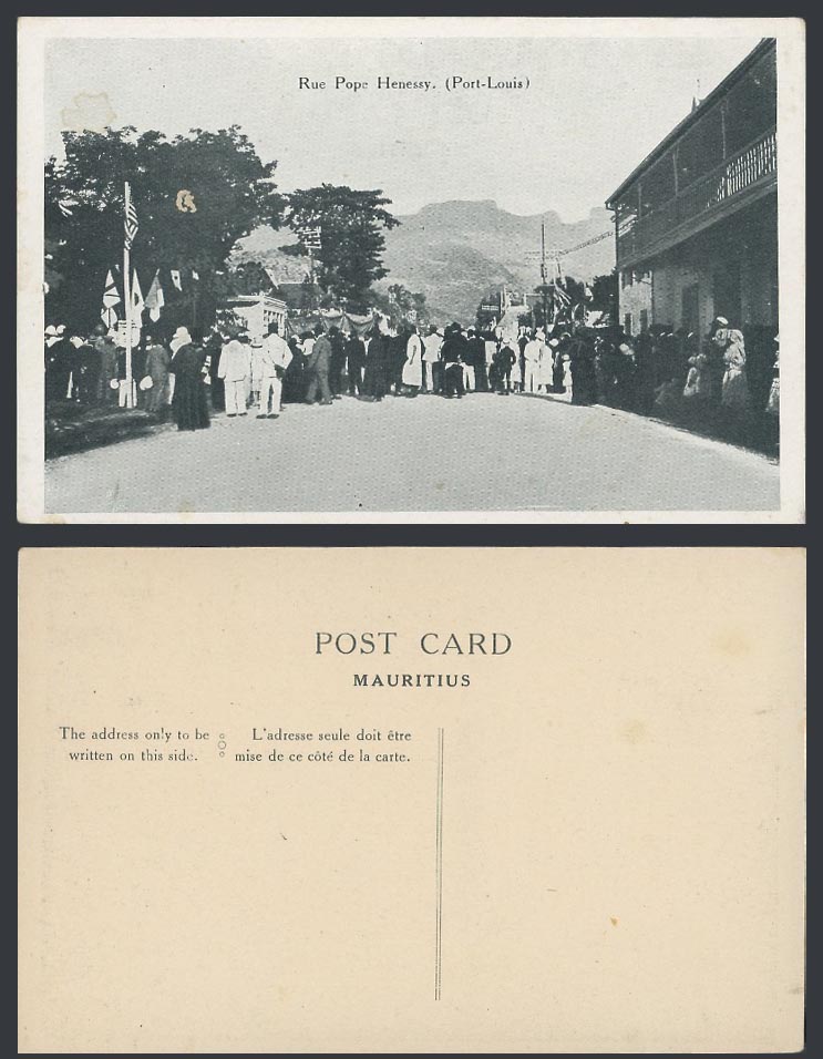 Mauritius Old Postcard Port Louis, Rue Pope Henessy Street Scene, Flags, Maurice