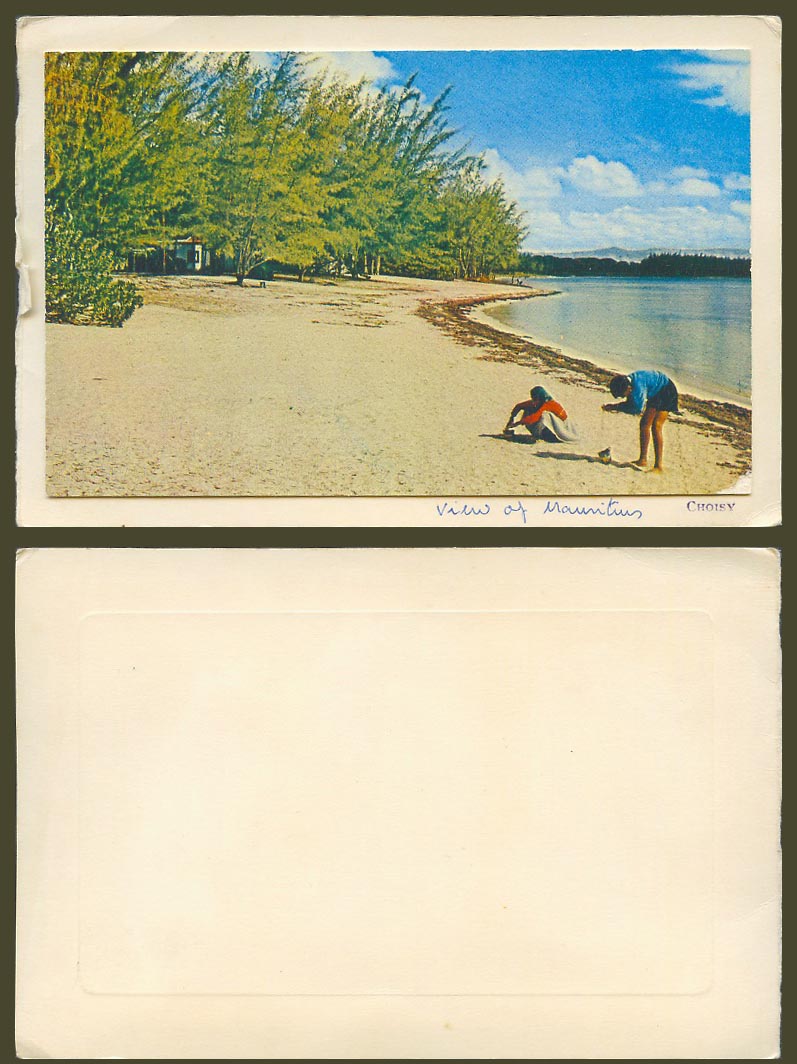 Mauritius Old Colour Postcard Stuck on Card Mont Choisy Beach, Seaside Panorama