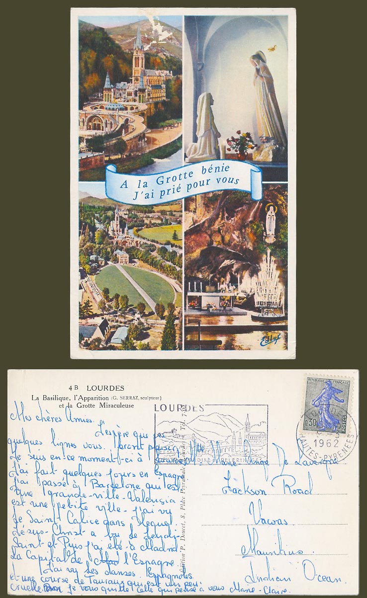 Lourdes 1962 Old Postcard Grotte Benie, Basilique, Apparition Grotte Miraculeuse