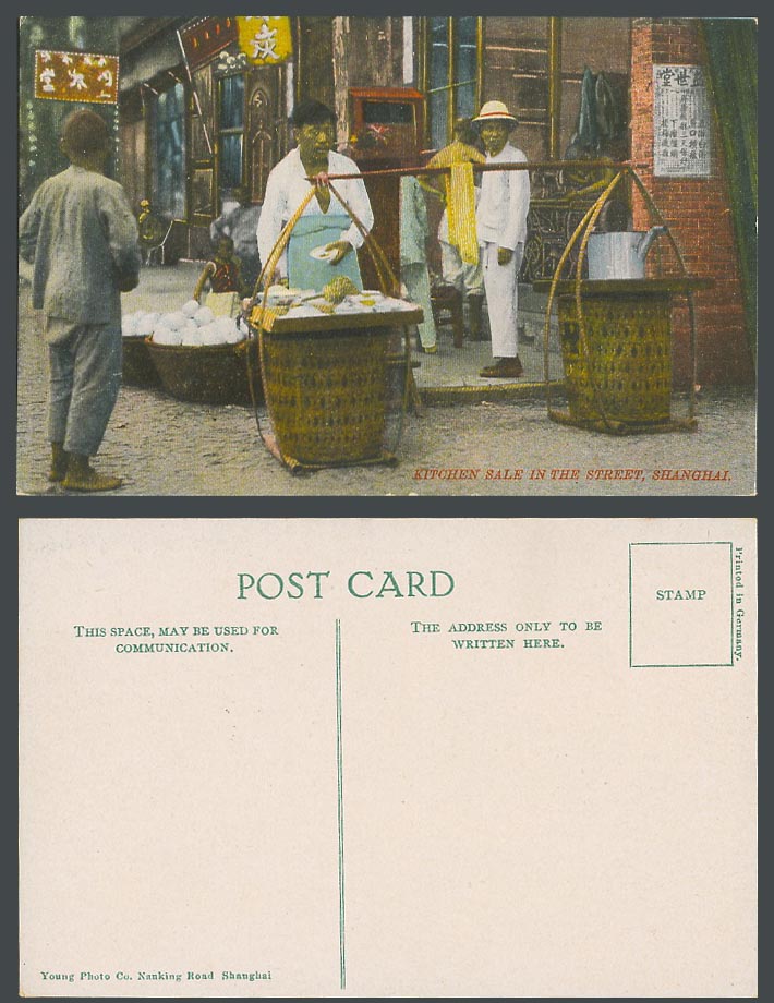 China c1920 Old Postcard Kitchen Sale in the Street Shanghai Acne Cure in 3 Days