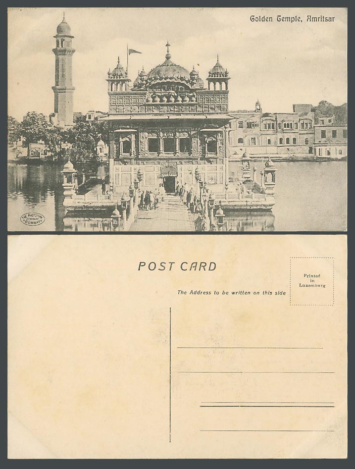 India Old Postcard Golden Temple Amritsar, Bridge Boats Tower Flag, Darbar Sahib