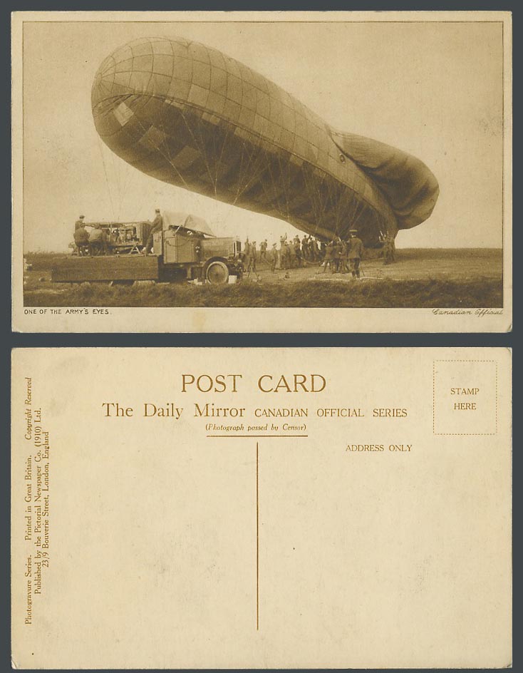 Zeppelin Airship Balloon, Daily Mirror, One of Army's Eyes Soldiers Old Postcard