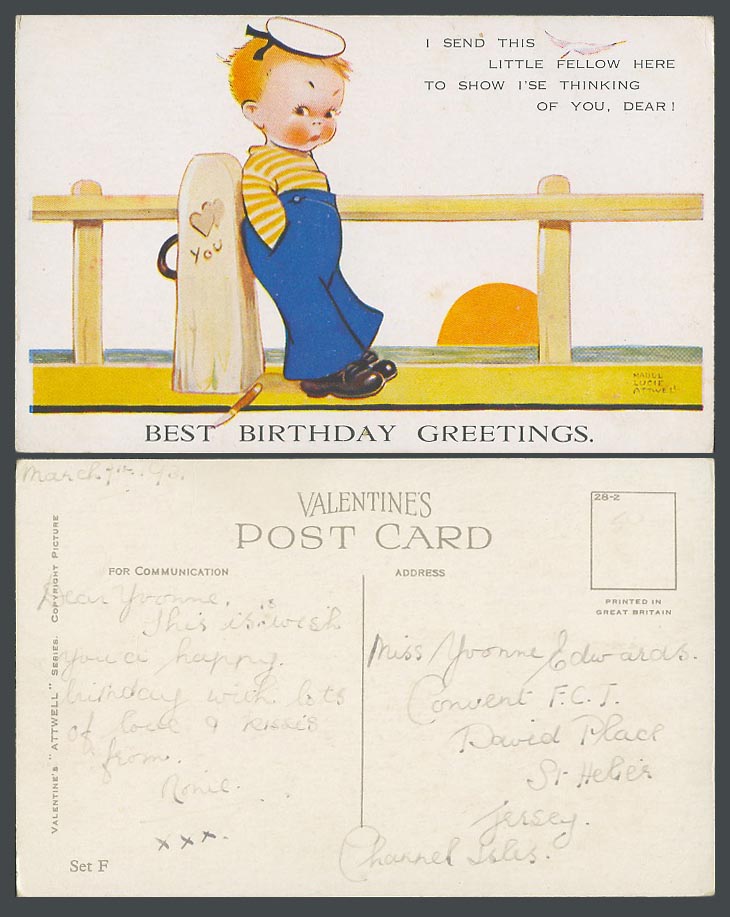 MABEL LUCIE ATTWELL 1931 Old Postcard Best Birthday Greetings Think of You Set F