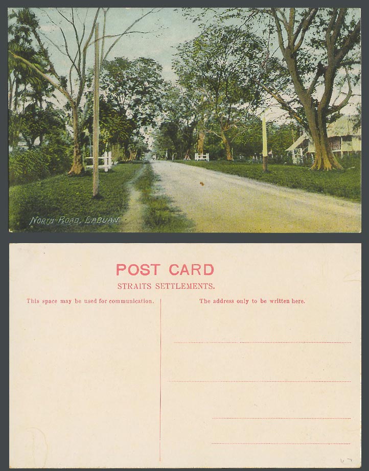 Labuan Brunei Old Colour Postcard North Road, Street Scene - Straits Settlements
