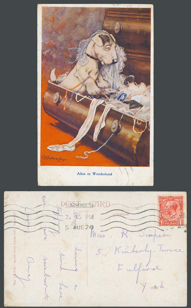BONZO DOG GE Studdy 1924 Old Postcard Alice in Wonderland. Lingeries Drawer 1026