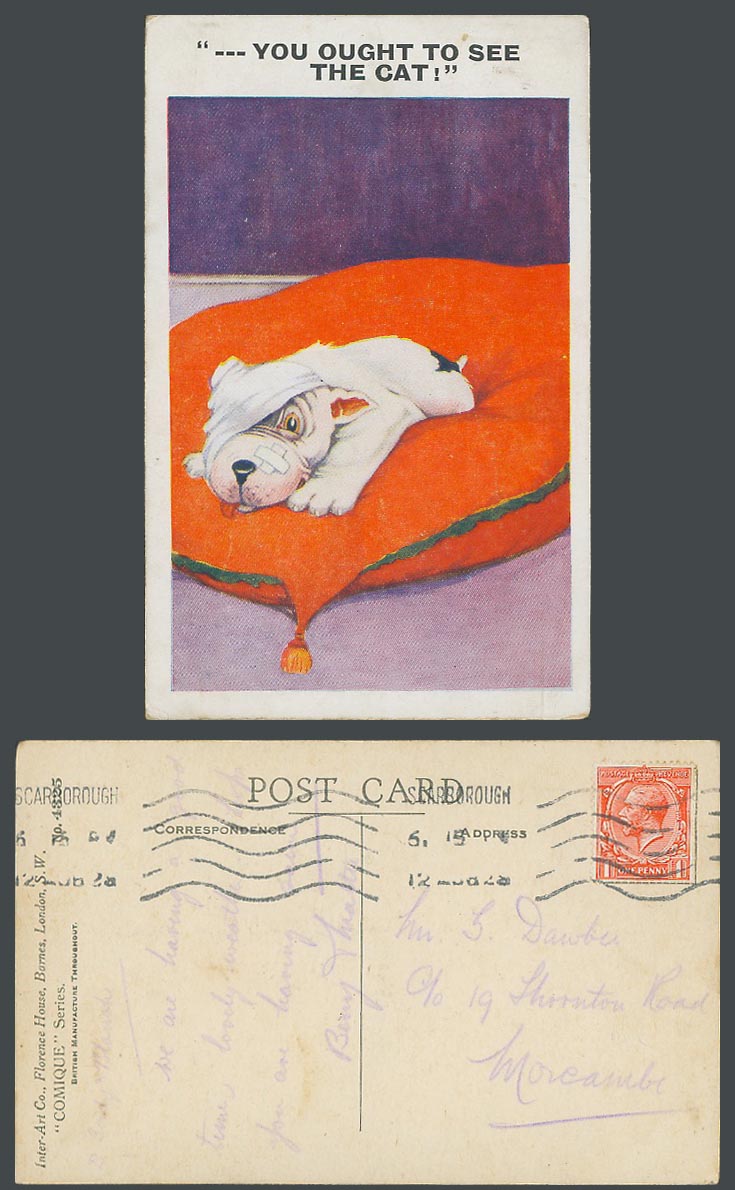 BONZO DOG GE Studdy Style 1928 Old Postcard You Ought to See The Cat, Puppy 4325