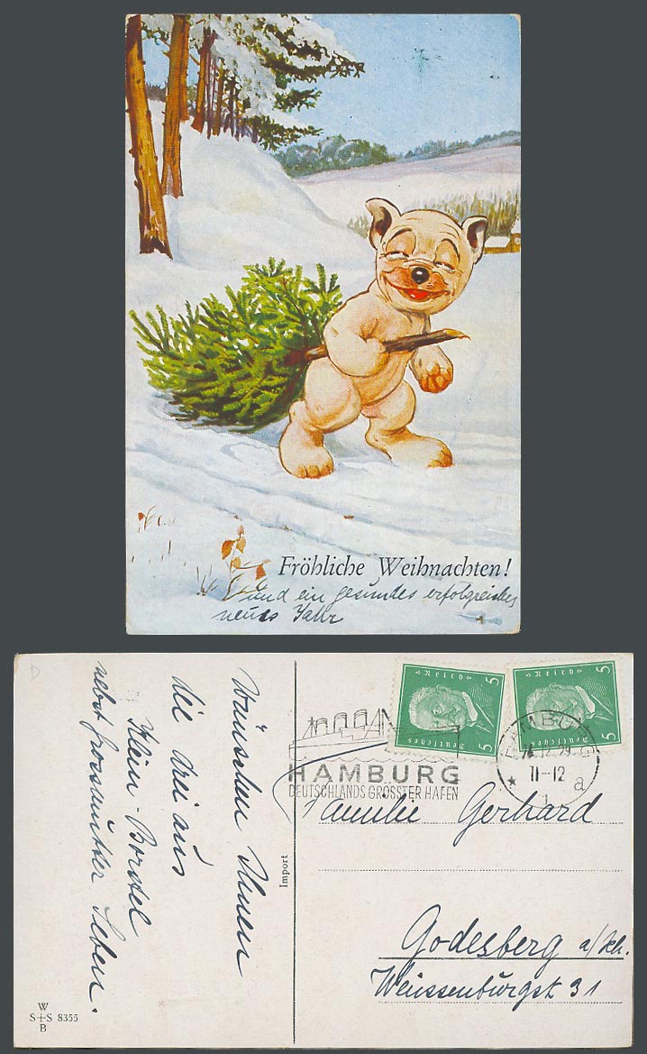 BONZO DOG GE Studdy Style 1929 Old Postcard Weihnachten Merry Christmas, Hamburg