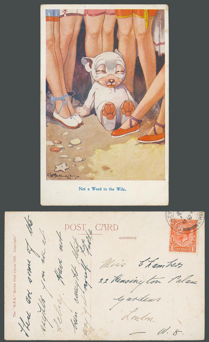 BONZO DOG GE Studdy Old Postcard Not a Word to Wife. Women Ladies Legs Feet 1055