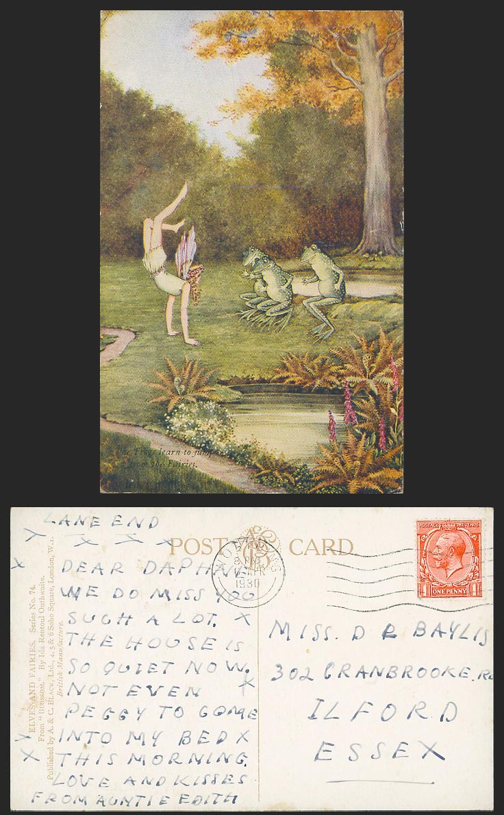 Ida Rentoul Outhwaite 1930 Old Postcard The Frogs Learn To Jump, Fairies Blossom