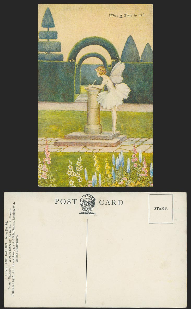 Ida Rentoul Outhwaite Old Postcard Fairy and SUNDIAL Blossom What is Time To Us?