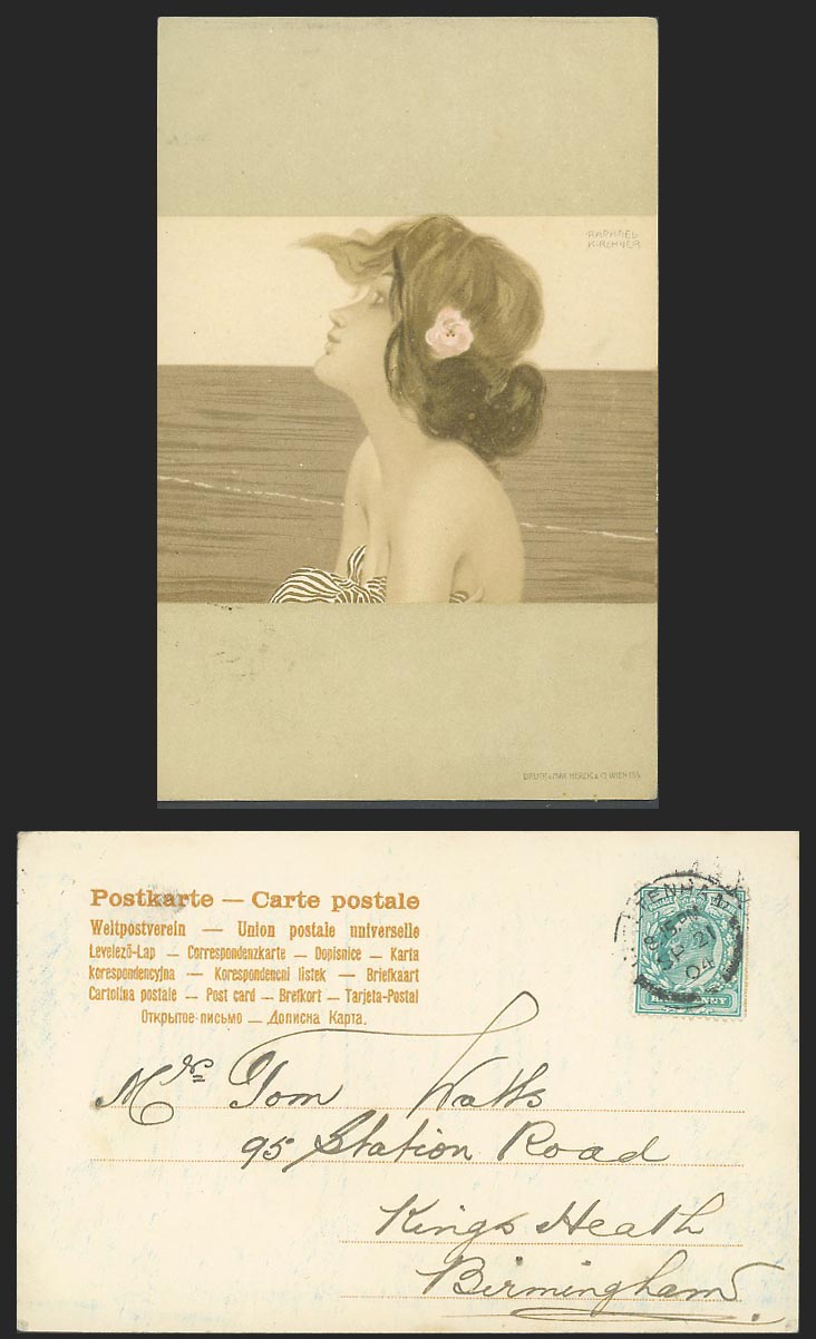 Raphael Kirchner Artist Signed 1904 Old UB Postcard A Glamour Lady Woman Girl