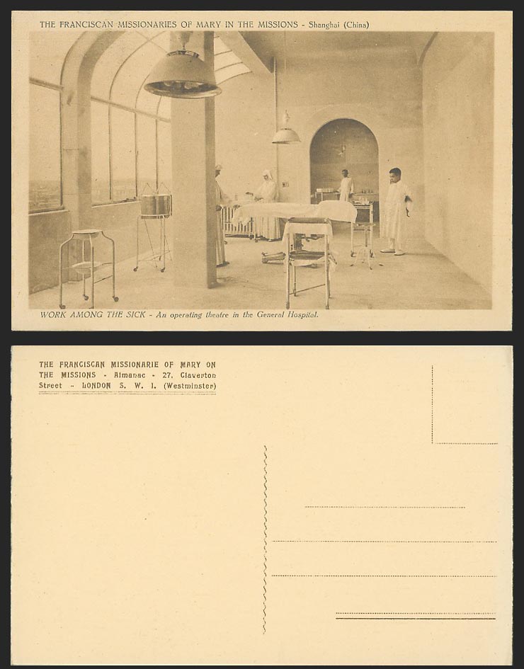 China Old Postcard Operating Theatre, General Hospital Shanghai, Work Among Sick